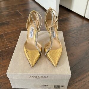 Jimmy Choo Gold Heels with Silver Accents
